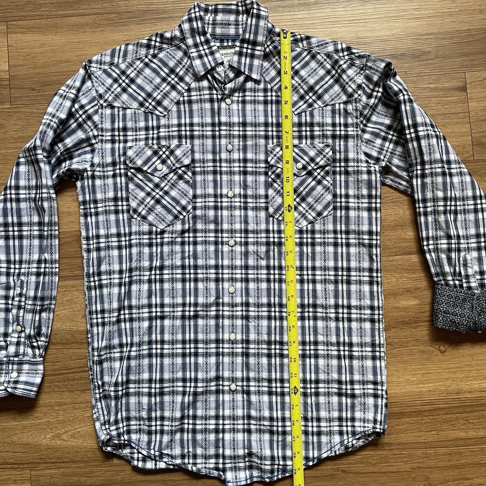 Panhandle Rough Stock Shirt Womens Small Plaid Western Pearl Snap Embroidered - Picture 12 of 15